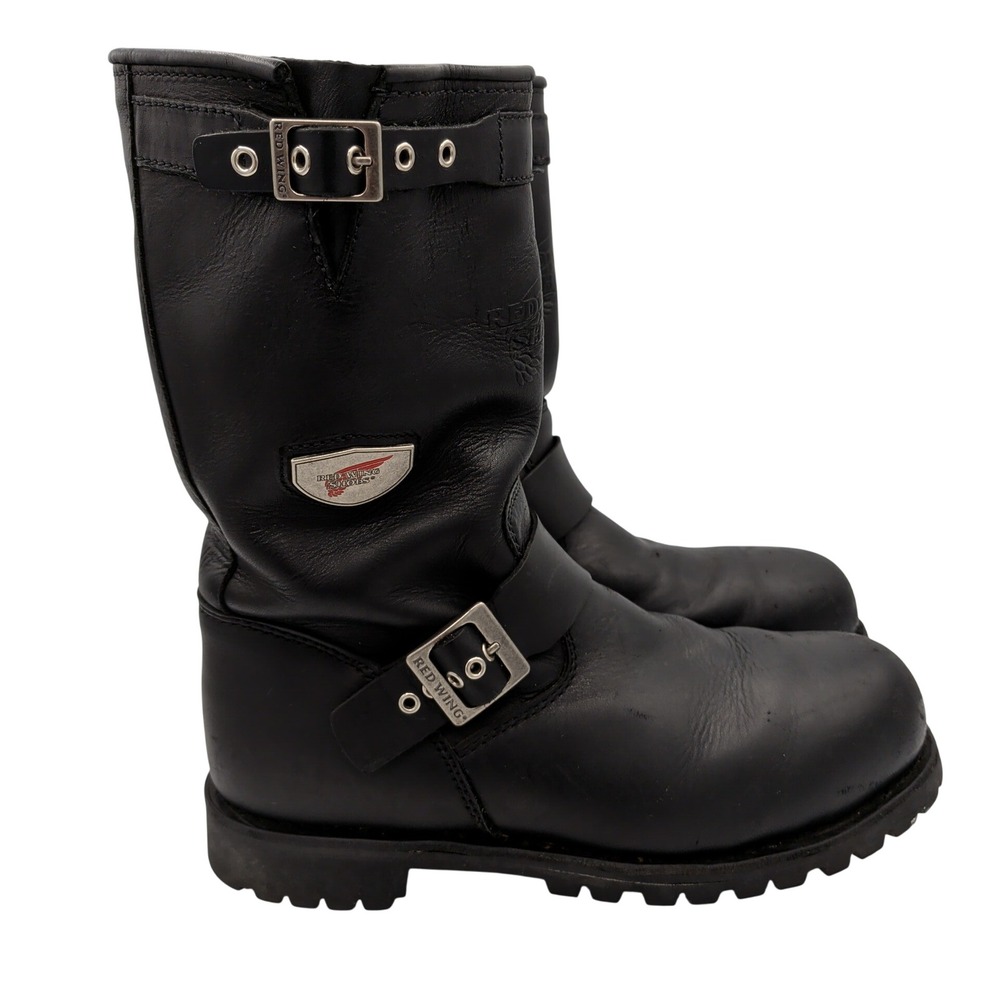 Red Wing 988 Black Leather Steel Toe Engineer Boots Mens 10 E2 Vibram Sole
